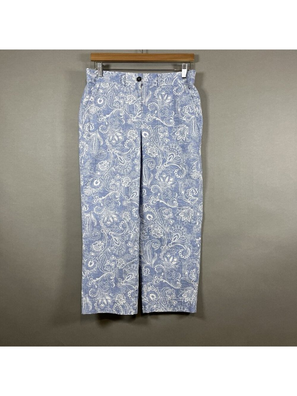 Talbots Blue Paisley Linen Blend Straight Leg Crop Pants